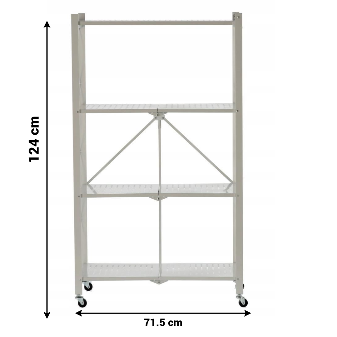 Raft metalic mobil pliabil cu 4 polite pe roti - 71.5x39x124cm - Capacitate 200kg