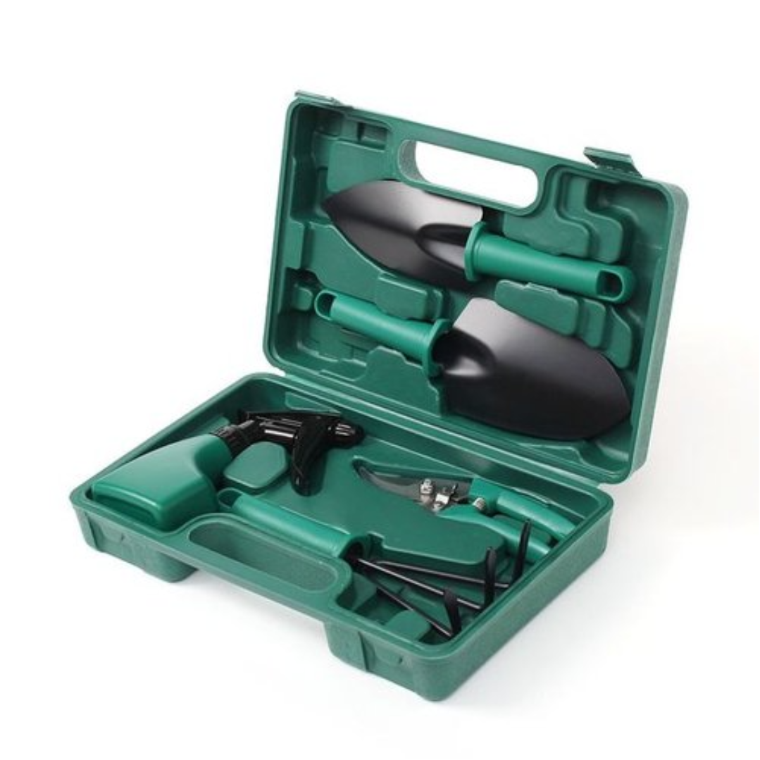 Set complet accesorii gradinarit 5 piese cu cutie depozitare - Unelte ergonomice pentru gradina ta