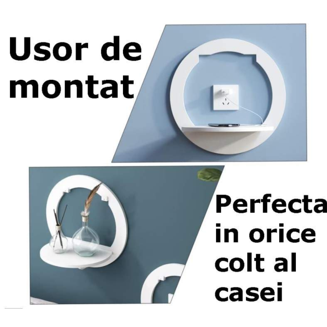 Etajera de Perete Rotunda Alba 29cm - Suport Decorativ pentru Flori si Rame Foto