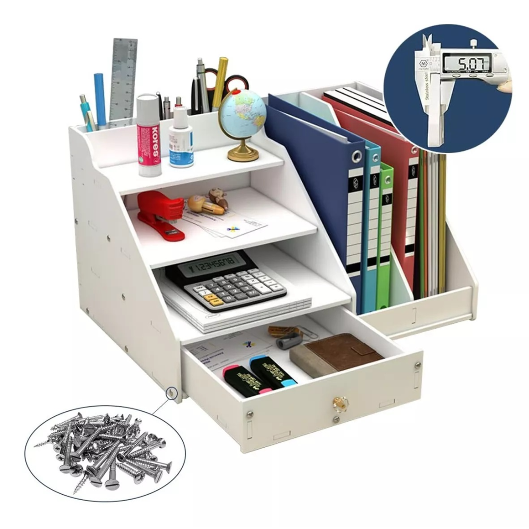 Organizator Birou cu Sertar si Rafturi - Raft Depozitare Multifunctional pentru Documente si Accesorii 41x24x28cm