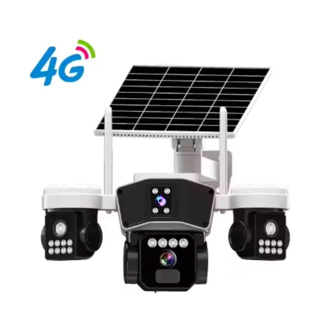 Camera Supraveghere Solara 4G cu 3 Lentile, Rotire Automata, Urmarire Inteligenta, Night Vision Color, Control Telefon V380 Pro