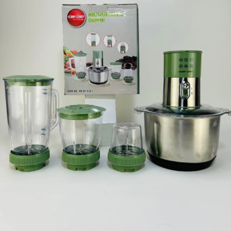 Blender Multifunctional 4 in 1 cu Bol Inox, 4 l – Blender, Rasnita Cafea, Tocator Carne si Legume, 3 Recipiente Interschimbabile, Set Complet pentru Bucatarie