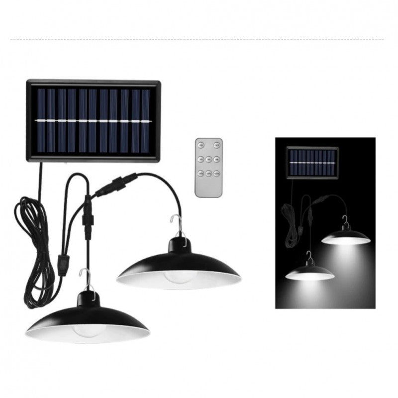 Set 2 Lampi Solare LED cu Abajur Metalic si Telecomanda - Iluminat Exterior/Interior