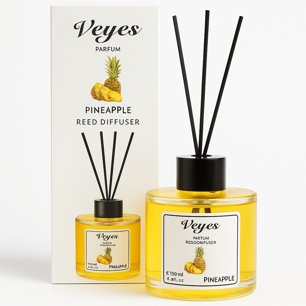 Odorizant cameră Veyes Pineapple – 130 ml Difuzor cu bețișoare, aromă tropicală de ananas
