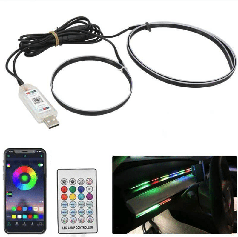 Kit Banda LED RGB Interior Auto 110cm si 25cm USB cu Telecomanda si Aplicatie Telefon