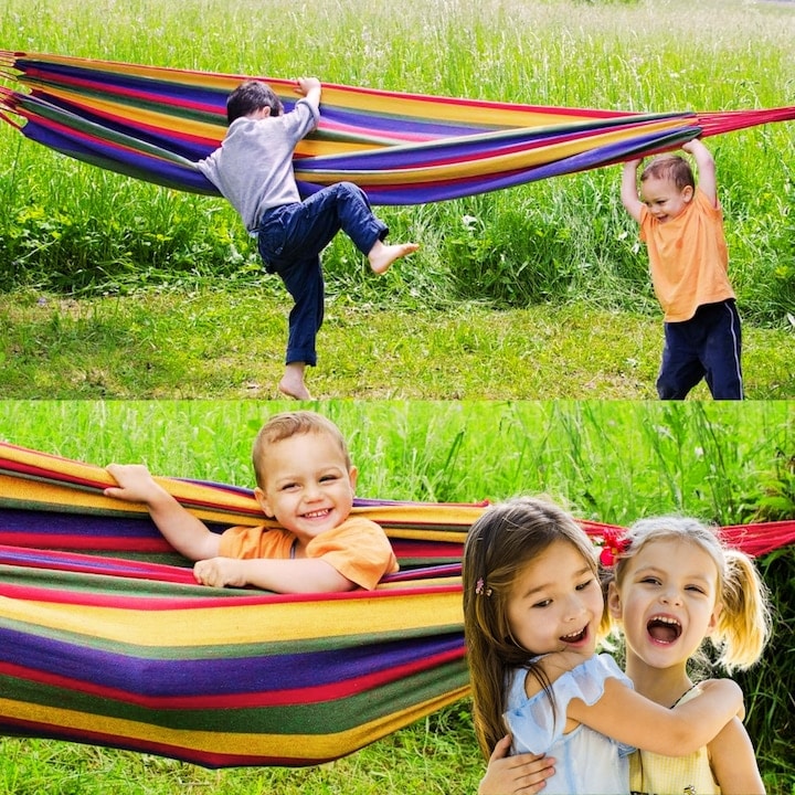 Hamac De Gardina 200×80 cm cu bara din lemn, bumbac, multicolor Share Compara
