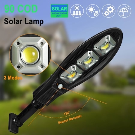 Lampa Solara stradala Set de 3, COB, 90 x LED, 3 moduri de functionare, buton ON/OFF, cu telecomanda