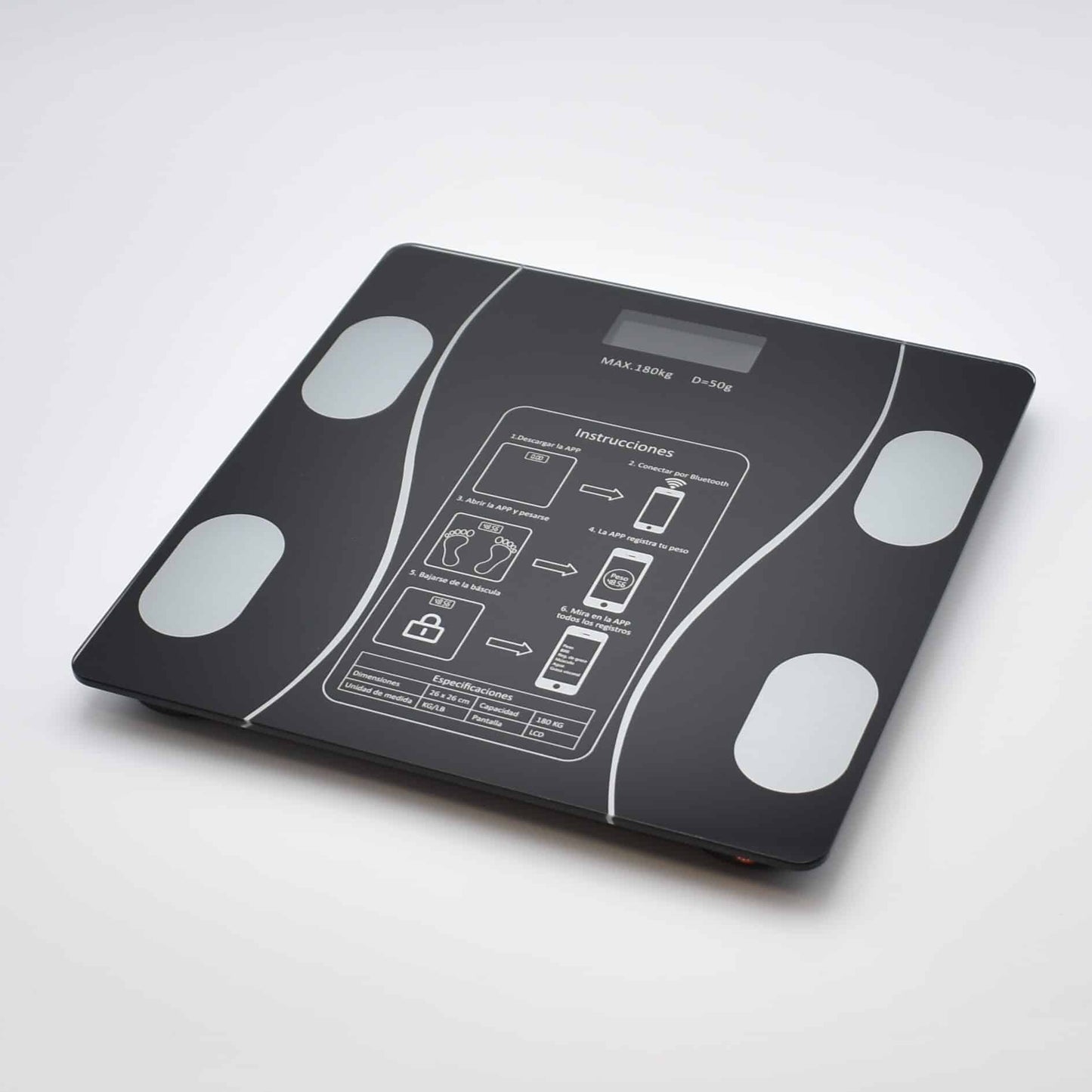 Cantar Inteligent de Diagnostic Corporal din Sticla Securizata 4mm, 180kg, LCD, Bluetooth