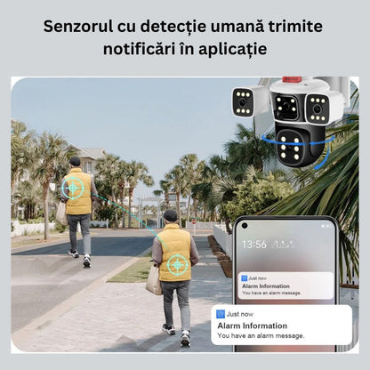 Camera de Supraveghere PTZ cu WiFi, Rezolutie 10K, 20MP, Zoom Optic 10X, 5 Lentile, Vizualizare pe 4 Ecrane, Night Vision Color, Comunicare Bidirectionala, Functie de  Urmarire Automata cu Identificarea tipului de miscare