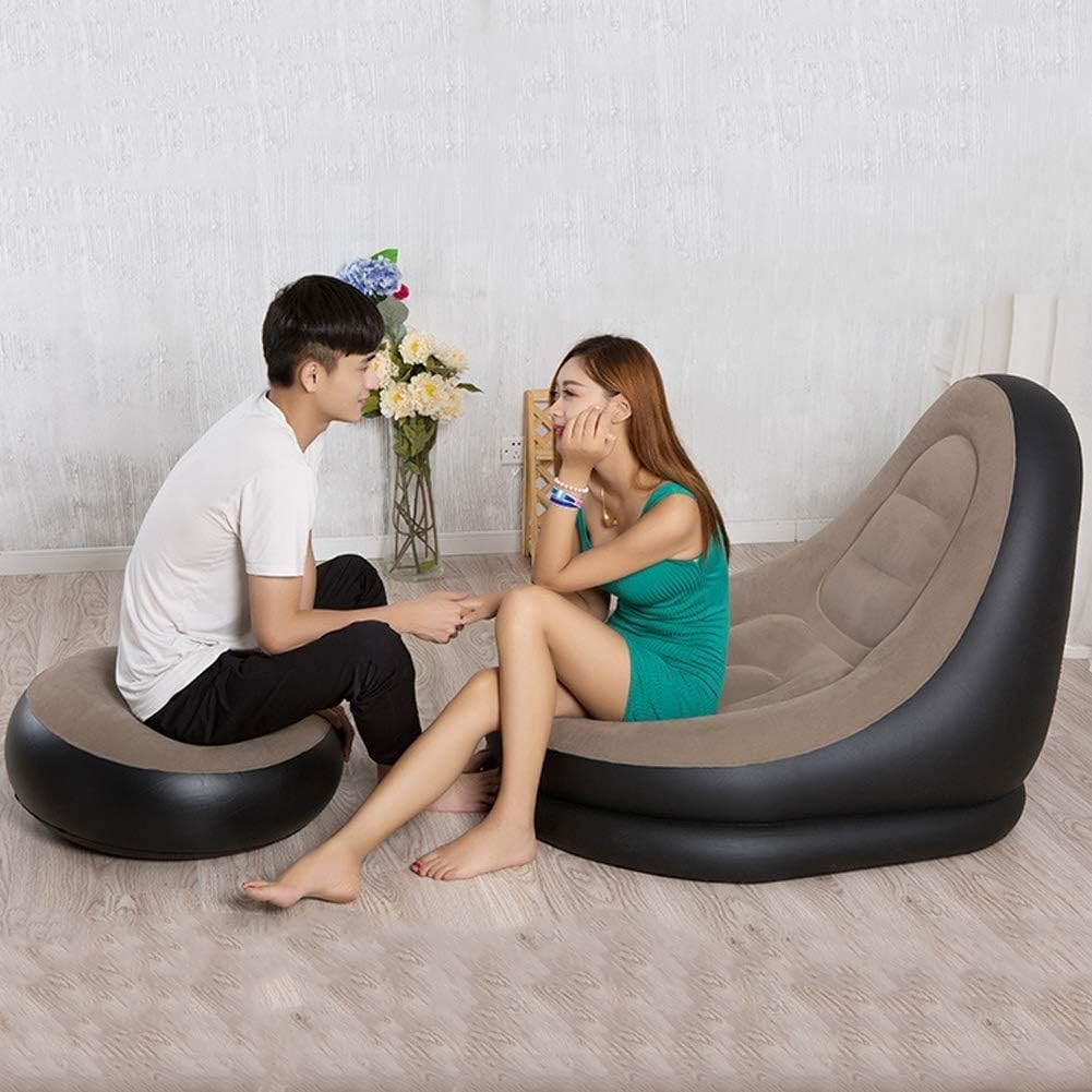 Fotoliu Gonflabil Catifelat cu Taburet - Set Relaxare Premium pentru Casa si Vacante