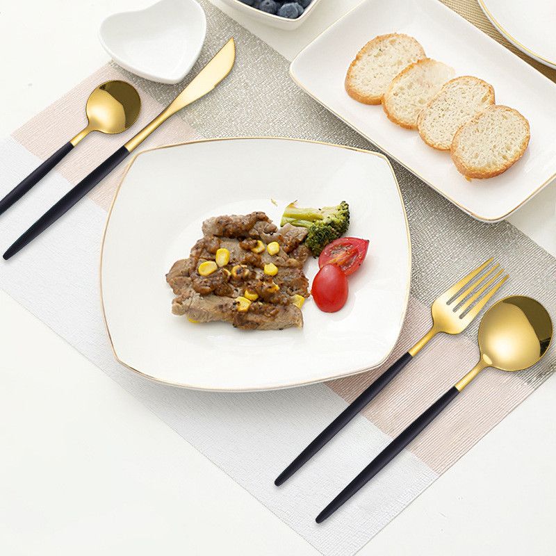 Set Tacamuri 24 Piese Otel Inoxidabil - Design Elegant Negru cu Auriu pentru 6 Persoane