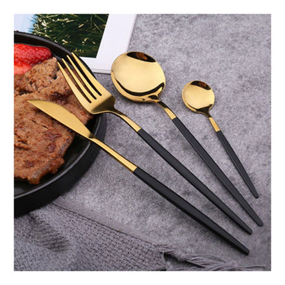 Set Tacamuri 24 Piese Otel Inoxidabil - Design Elegant Negru cu Auriu pentru 6 Persoane