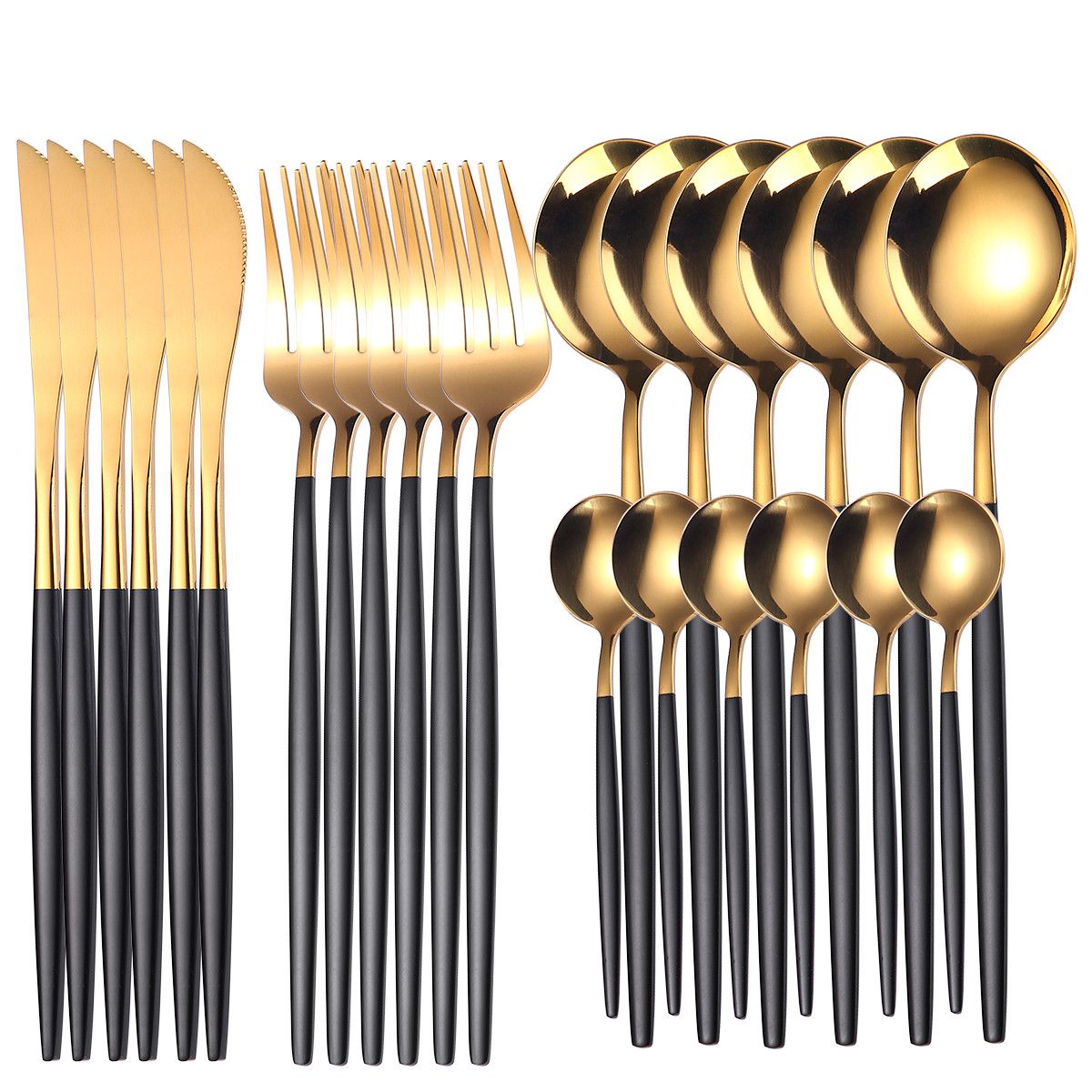 Set Tacamuri 24 Piese Otel Inoxidabil - Design Elegant Negru cu Auriu pentru 6 Persoane
