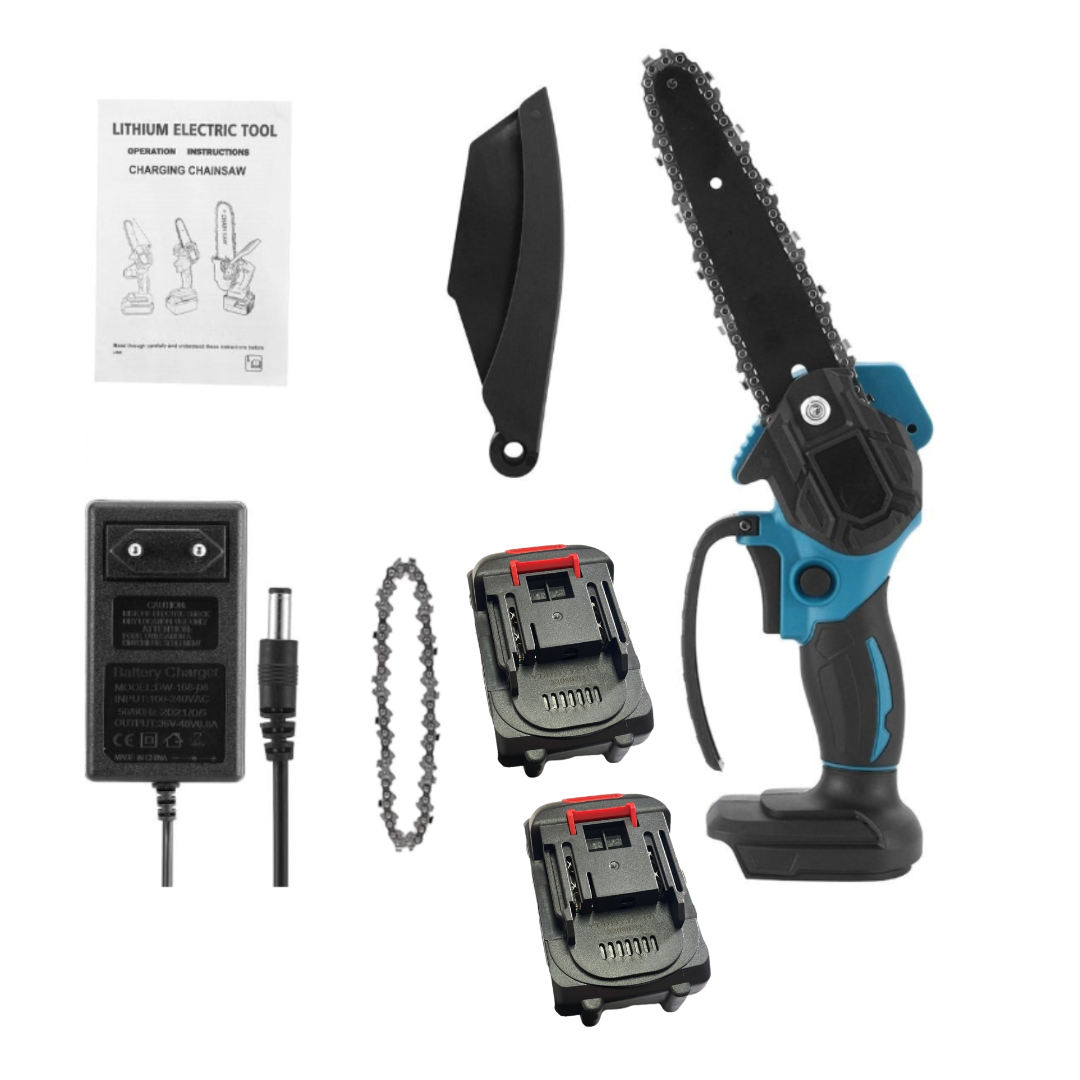 Mini Drujba Electrica Portabila 24V, 6 inch cu Lant de Schimb si 2 Acumulatori