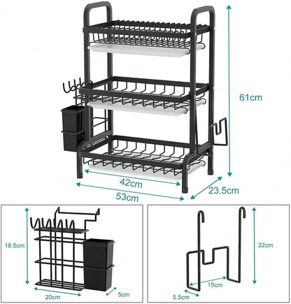 Suport Vase 3 Nivele din Otel Inoxidabil - Organizator Bucatarie 61x23.5x42cm Negru