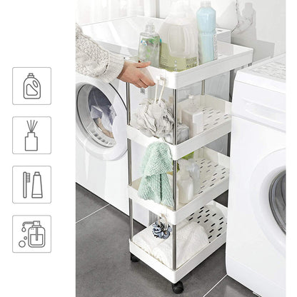 Etajera mobila cu roti si 4 rafturi pentru depozitare bucatarie si baie - Organizare optima