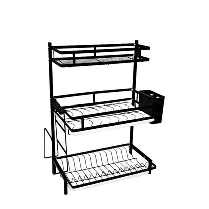 Suport organizator pentru microunde cu 2 rafturi - Raft multifunctional bucatarie cu agatatoare