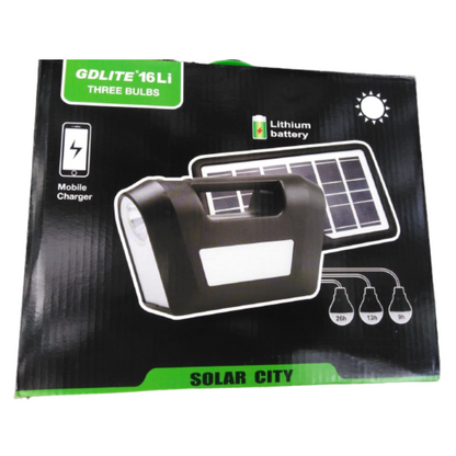 Set Panou Solar GDLITE 16Li - Kit Complet cu 3 Becuri LED, Lanterna si Incarcator USB pentru Camping