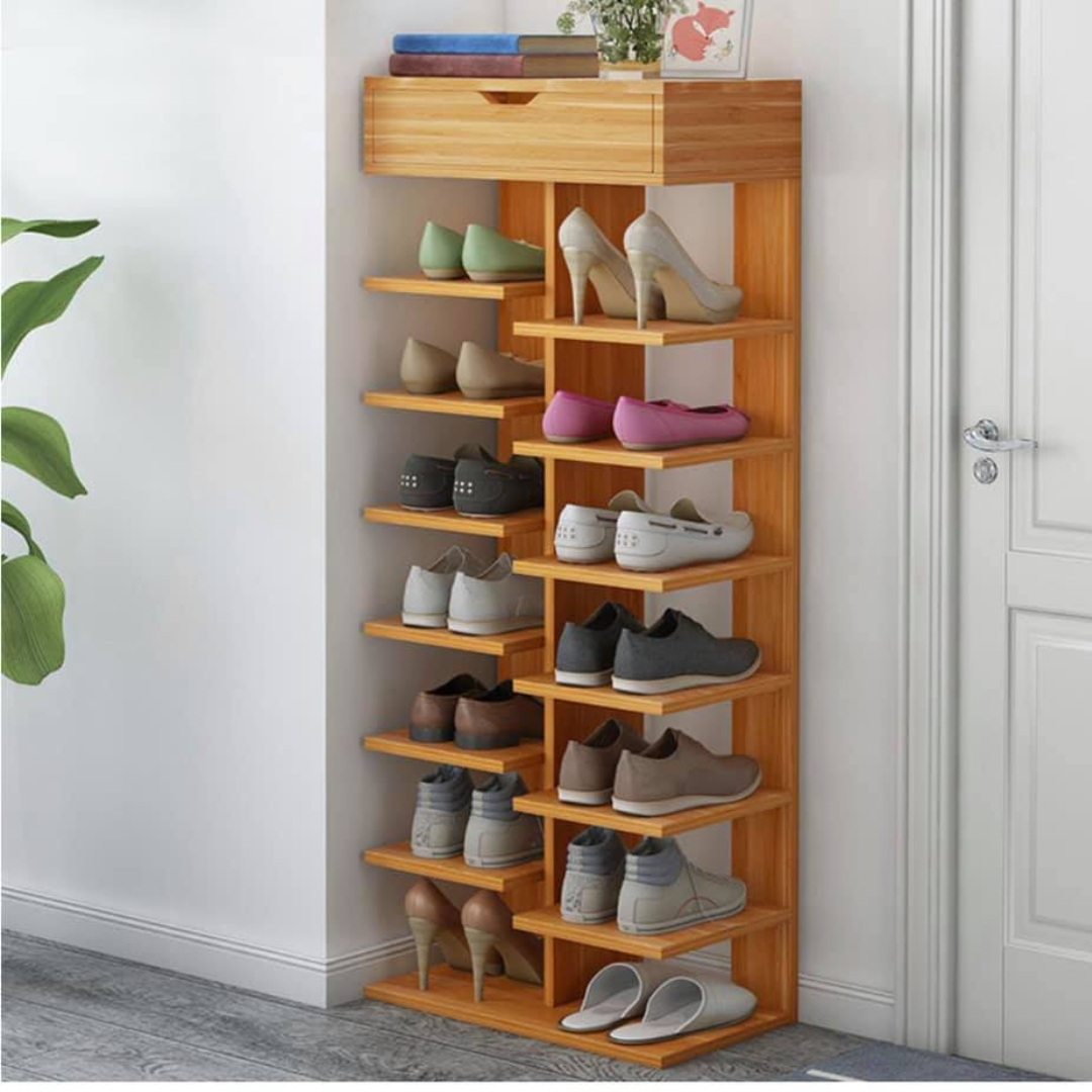 Pantofar cu 7 Etaje din Lemn Deschis - Suport Elegant pentru Pantofi cu Design Spatios