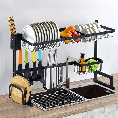 Suport Scurgator Extensibil pentru Vase - Organizator Multifunctional pentru Bucatarie din Otel Inoxidabil
