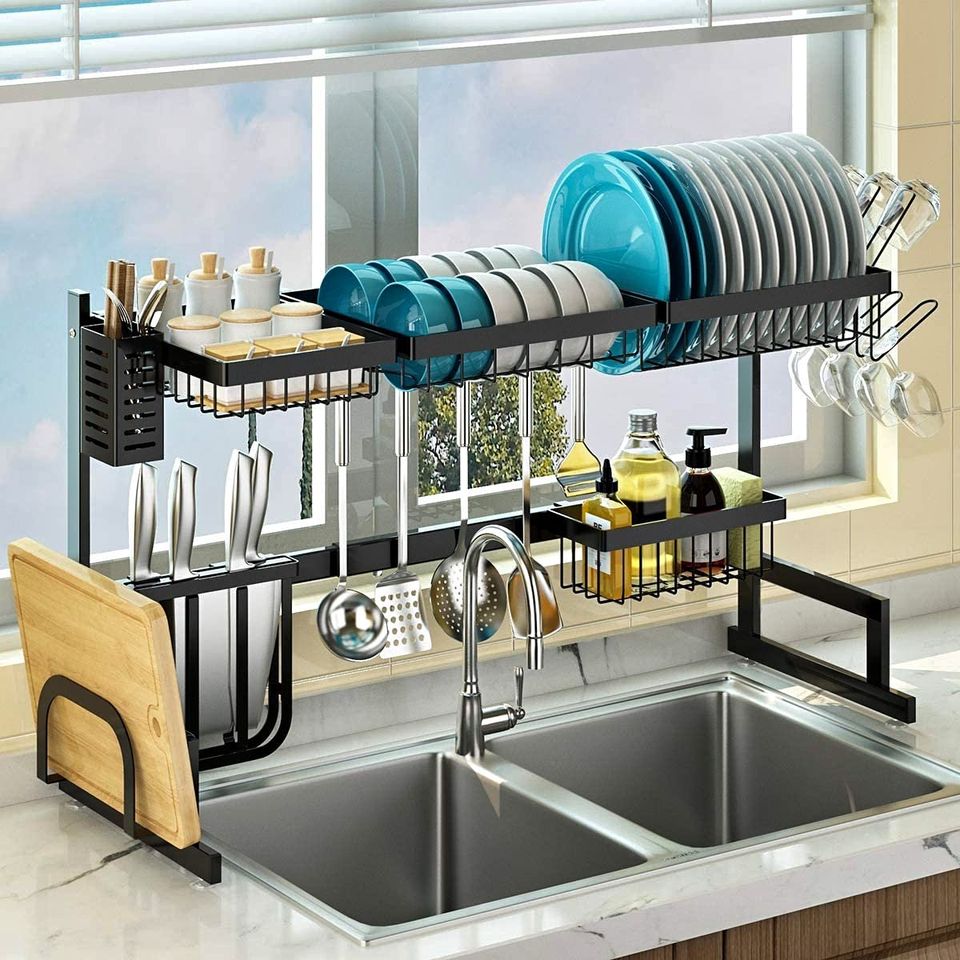 Suport Scurgator Extensibil pentru Vase - Organizator Multifunctional pentru Bucatarie din Otel Inoxidabil