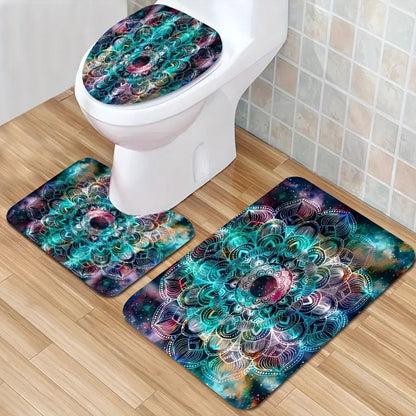 Set Baie Complet 4 Piese - Perdea Dus + Covorase + Husa WC - Design Elegant