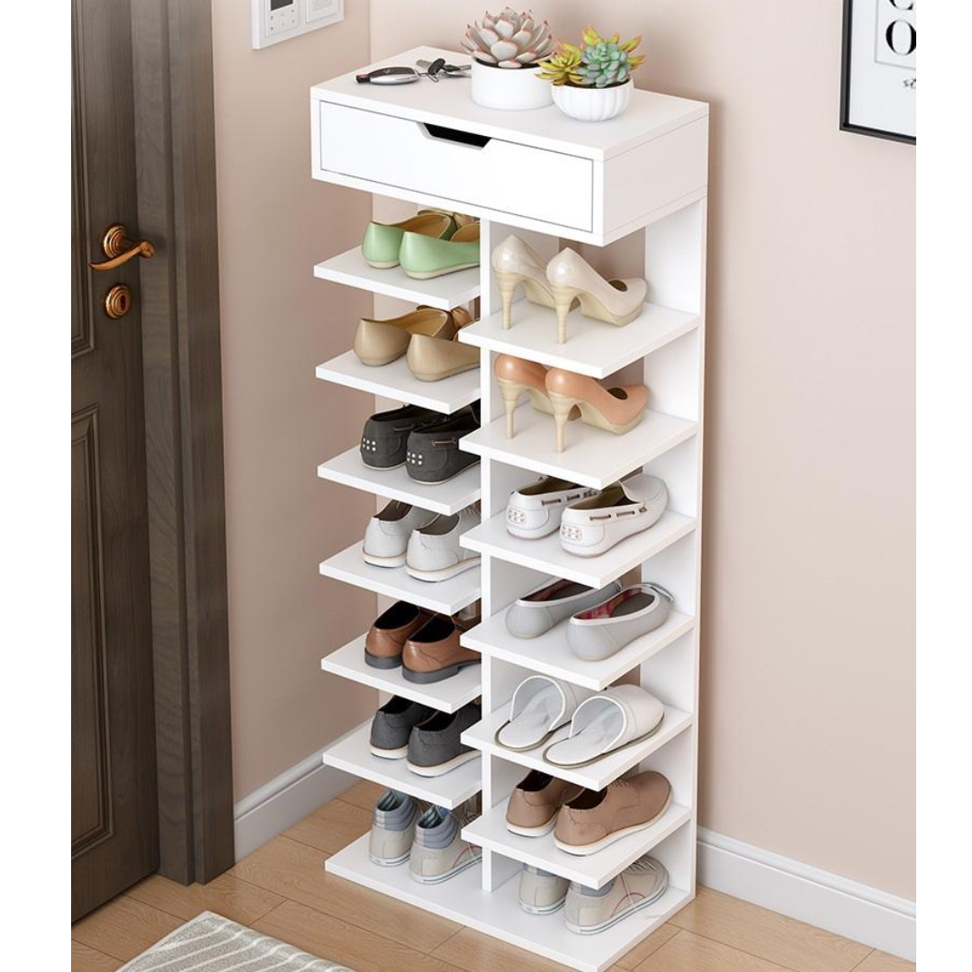 Pantofar inalt 7 etaje elegant alb - Organizare optima incaltaminte