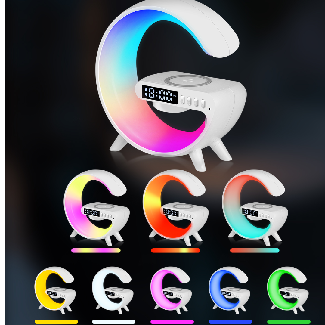 Statie Incarcare Wireless 3-in-1 cu Lampa RGB, Boxa Bluetooth si Control Prin Aplicatie - 15W