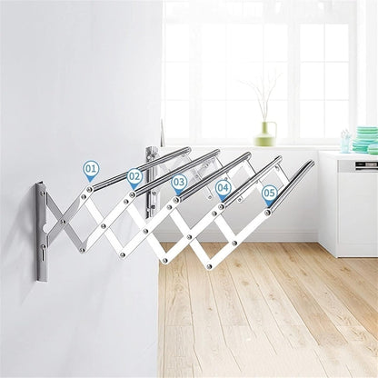 Uscator de rufe telescopic de perete tip acordeon din aluminiu - suport retractabil pentru economie de spatiu