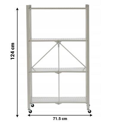 Raft metalic mobil pliabil cu 4 polite pe roti - 71.5x39x124cm - Capacitate 200kg