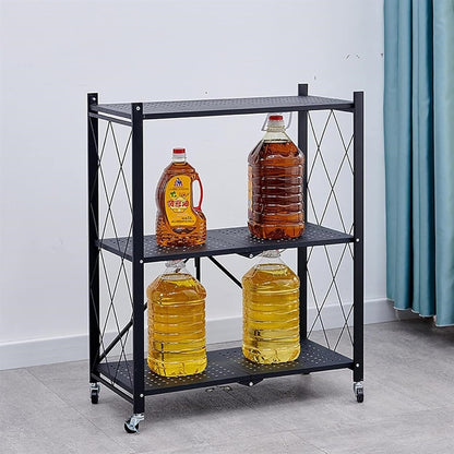 Raft Mobil Depozitare Metalic Pliabil cu Roti - 3 Polite 71x39x89cm - Organizare Spatiu