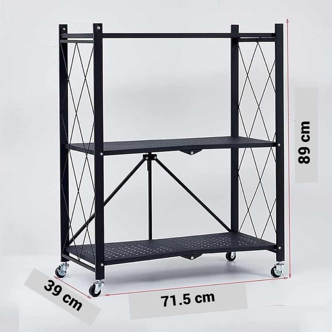 Raft Mobil Depozitare Metalic Pliabil cu Roti - 3 Polite 71x39x89cm - Organizare Spatiu