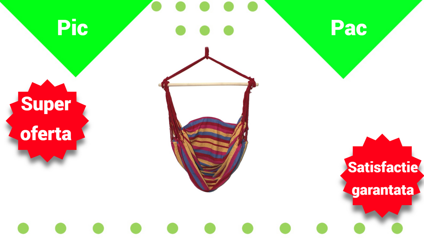 Hamac suspendat tip scaun multicolor - Material confortabil, capacitate 100kg, dimensiuni 100x120cm