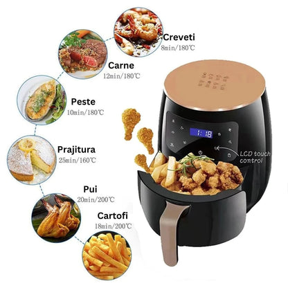 Pachet Friteuza cu Aer Cald 6L 2400W + Farfurie Silicon - Gatit Sanatos Fara Ulei