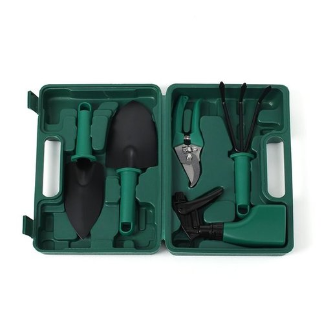 Set complet accesorii gradinarit 5 piese cu cutie depozitare - Unelte ergonomice pentru gradina ta