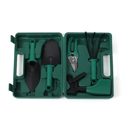 Set complet accesorii gradinarit 5 piese cu cutie depozitare - Unelte ergonomice pentru gradina ta
