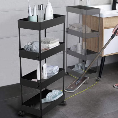 Etajera mobila cu roti si 4 rafturi - Solutie inteligenta de depozitare pentru spatii mici