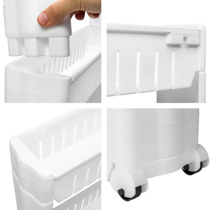 Etajera mobila cu roti pentru spatii inguste - 3 rafturi organizare optima