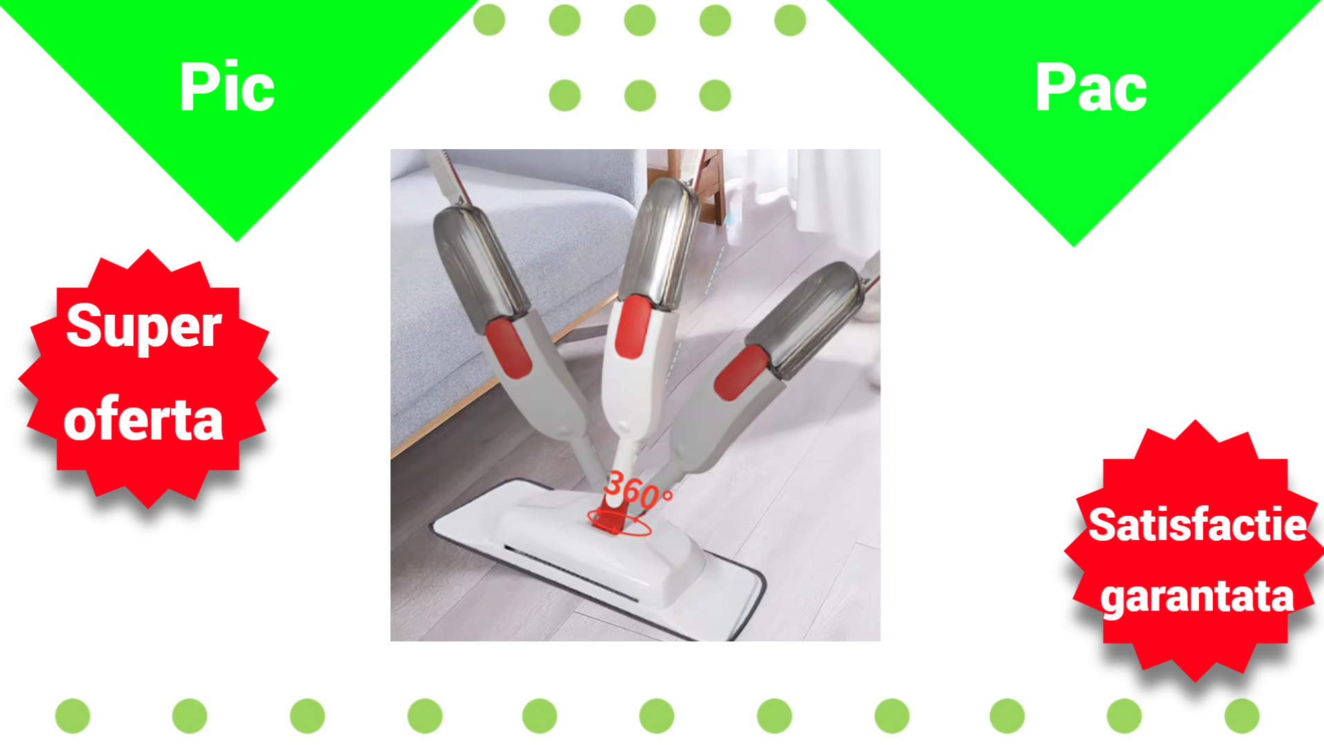 Mop Spray 2in1 cu Pulverizator si Perie Rotativa 360° - Rezervor 400ml