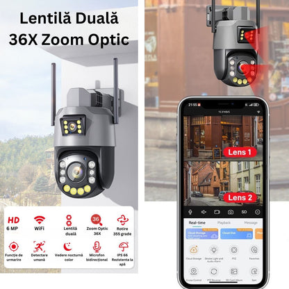 Camera de Supraveghere PTZ 6MP HD, Zoom Optic 36X, Vedere nocturna 120m, Detectare Miscare Umană cu Identificarea tipului de Miscare , Difuzor si Microfon  Bidirectionale, Rezistenta la apa IP66