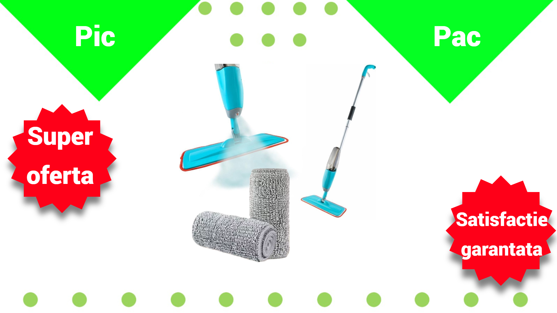 Mop cu Pulverizator si Microfibre - Set Complet cu 2 Rezerve si Rezervor 600ml
