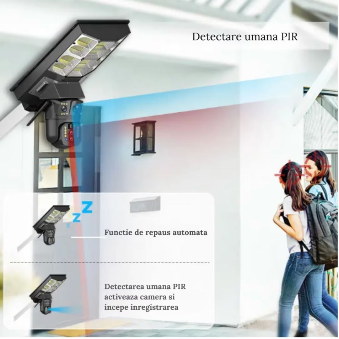 Lampa Solara cu Camera de Supraveghere SIM 4G, Aplicatie Mobila V380, 1920x2160, Microfon + Difuzor incorporat