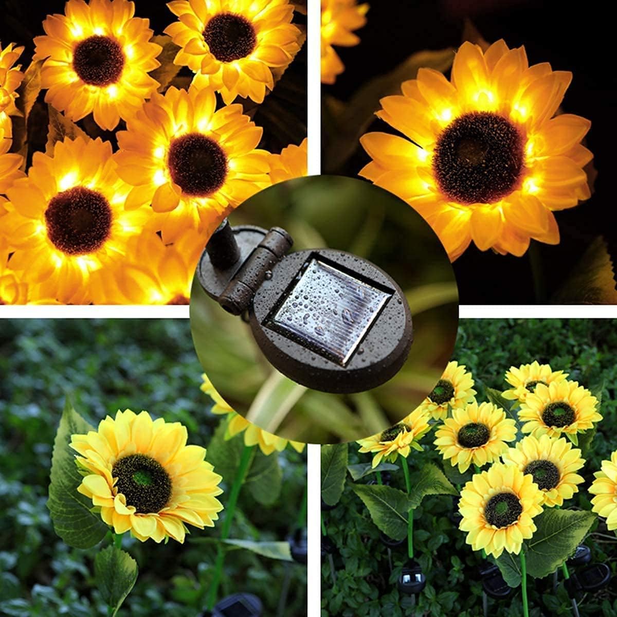 Set 2 Lampi Solare LED Floarea Soarelui pentru Gradina - 70cm Inaltime, Iluminat Automat
