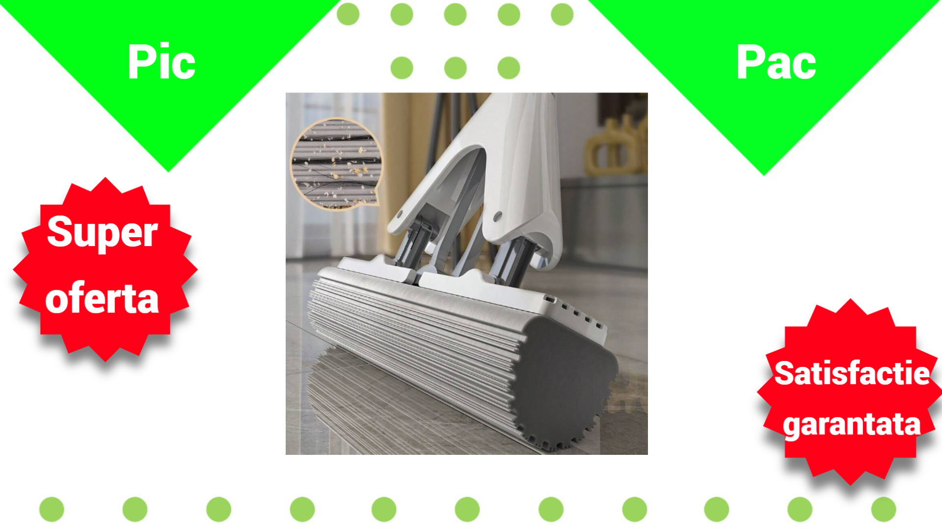 Mop PVA Super Absorbant cu Maner Telescopic + 2 Rezerve - Curatare Profesionala Multisuprafata