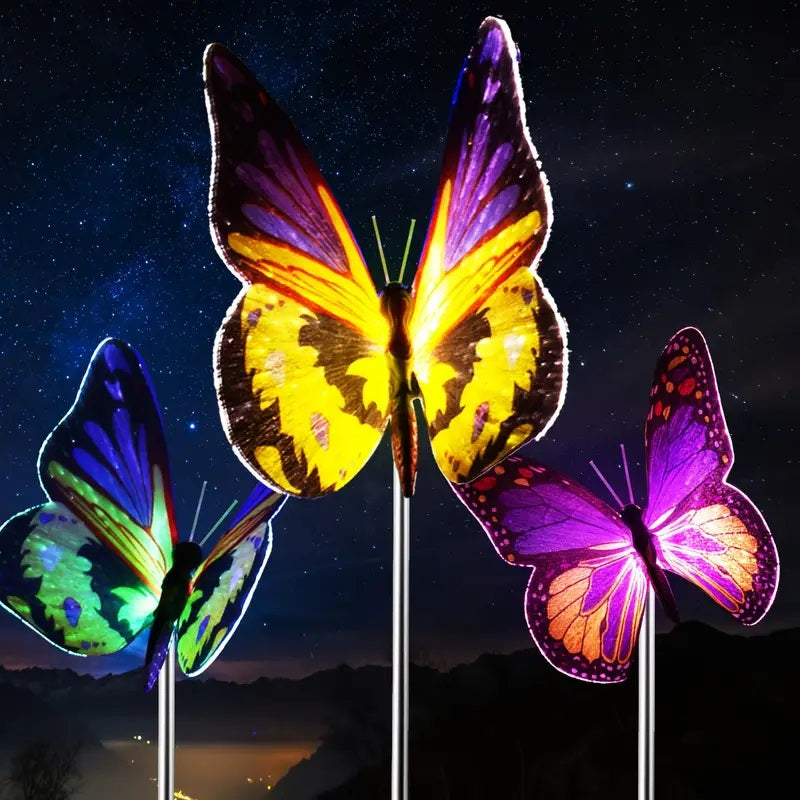 Set 2 Decoratiuni Solare LED cu Fibra Optica - Model Fluturi pentru Gradina