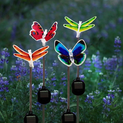 Set 2 Decoratiuni Solare LED cu Fibra Optica - Model Fluturi pentru Gradina