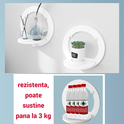 Etajera de Perete Rotunda Alba 29cm - Suport Decorativ pentru Flori si Rame Foto