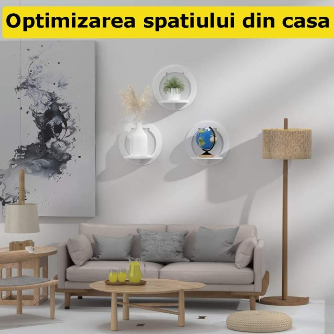 Etajera de Perete Rotunda Alba 29cm - Suport Decorativ pentru Flori si Rame Foto