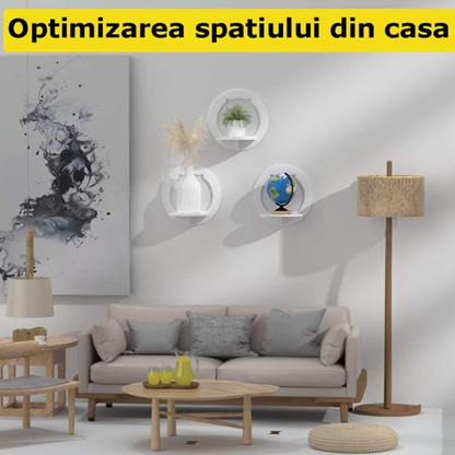 Etajera de Perete Rotunda Alba 29cm - Suport Decorativ pentru Flori si Rame Foto