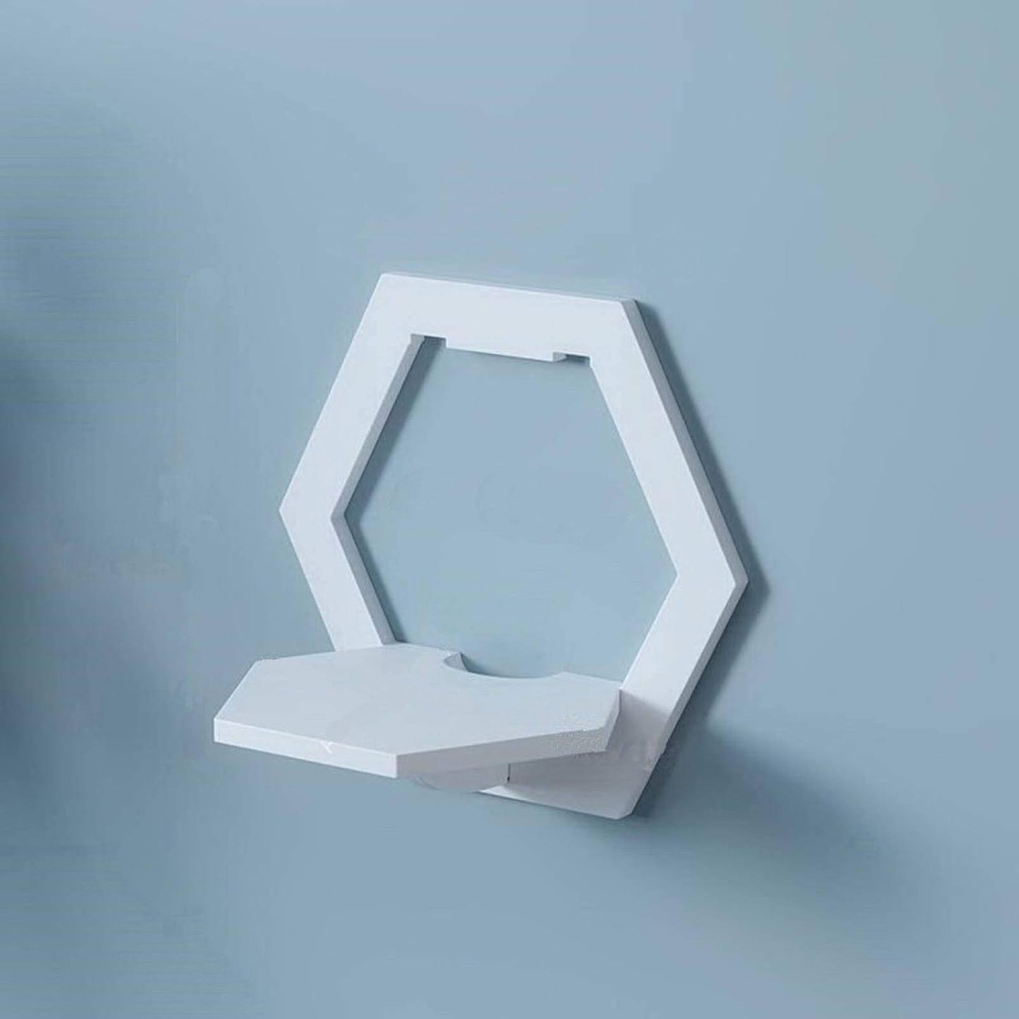 Etajera de Perete Hexagonala Alba - Suport Decorativ pentru Flori si Rame Foto